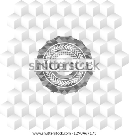 Notice grey emblem with geometric cube white background