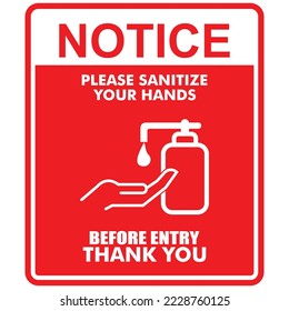 Notice, Hand sanitizer here, sticker vector