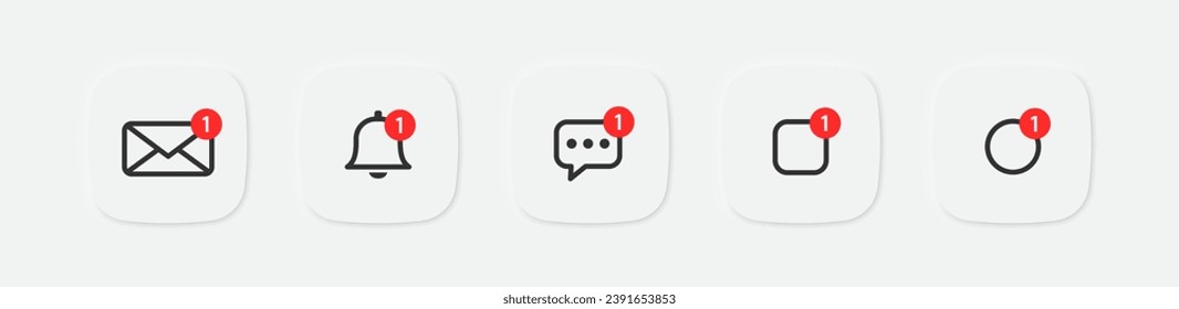 Notice icon. Message sign. Alert symbol. Notification icons set. Mail or email, bell, message, square, circle symbols set. Vector isolated sign.