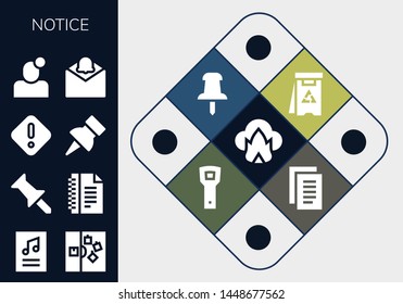 notice icon set. 13 filled notice icons.  Simple modern icons about  - Dangerous, Poster, Note, Push pin, Notes, Danger, Notification, Opener