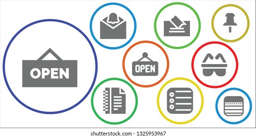 notice icon set. 9 filled notice icons.  Simple modern icons about  - Open, Notification, Note, Notes, Reminder, Safety, Push pin