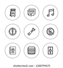 Notice icon set. collection of 9 outline notice icons with danger, notification, no drugs, note, opener, notes icons. editable icons.