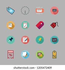 notice icon set. vector set about blackboard, options, price tag and push pin icons set.