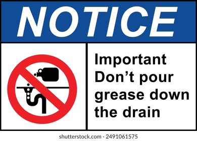 Notice important dont pour grease sign with symbol. Do Not Pour Down Drain Fields Symbol Sign.