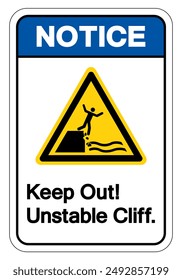Notice Keep Out Unstable Cliff Symbol Sign, Vector Illustration, Isolate On White Background Label.EPS10