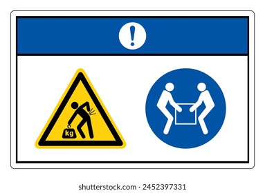 Aviso De Peligro De Elevación Utilice El Símbolo De Elevación De Dos Personas, Ilustración vectorial, Aislar En La Etiqueta De Fondo Blanco. EPS10