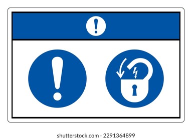 Aviso Bloquear Signo de símbolo de alimentación eléctrica, Ilustración de vectores, Aislar en la etiqueta de fondo blanco .EPS10