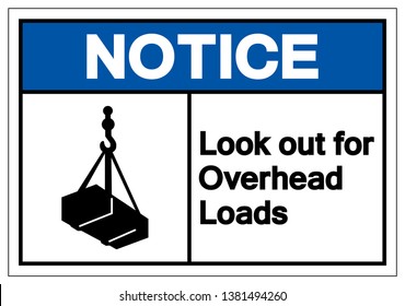 Notice Look Out For Overhead Loads Symbol Sign, Vector Illustration, Isolate On White Background Label. EPS10  