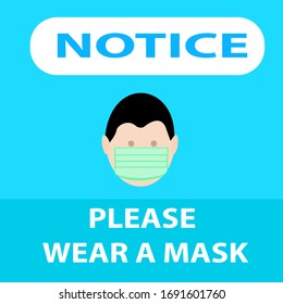 notice or mandatory sign,for wear a mask.