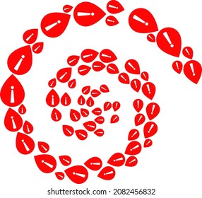 Notice map pointer icon spiral curl mosaic. Notice map pointer icons are arranged into curl mosaic structure. Abstract curl is combined from scatter notice map pointer symbols.