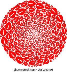 Notice map pointer icon twirl spheric mosaic. Notice map pointer items are scattered into round curl mosaic structure. Abstract round globula mosaic organized from regular notice map pointer items.