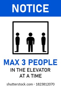 Notice Max 3 People in the Elevator at a Time Vertical Social Distancing Instruction Sign with an Aspect Ratio 3:4. Vector Image.