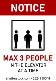 Notice Max 3 People in the Elevator at a Time Vertical Social Distancing Instruction Sign with an Aspect Ratio 3:4. Vector Image.