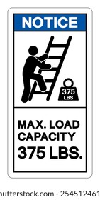 Notice Max Ladder Capacity 375 LBS Symbol Sign, Vector Illustration, Isolate On White Background Label.EPS10