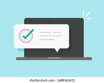 Notice Messages On Computer Laptop With Or Pc With Approved Push Notification Vector Flat Cartoon Illustration Isolated, Screen With Online Note Or Updated Task Modern Icon Design