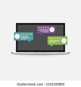 Notice messages on computer laptop with or pc with approved push notification vector flat cartoon illustration isolated, screen with online note or updated task modern icon design