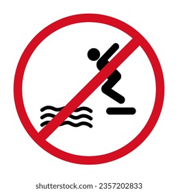 Notice No Allowed Diving in Water Sign on white background. Caution Forbidden Dive in Pool Pictogram.