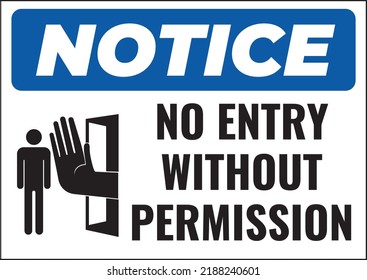 notice no entry without permission sign vector