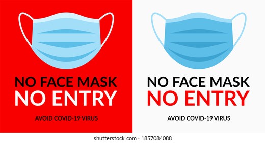 Notice No Face Mask No Entry Red And White Square Stickers Vector Illustration