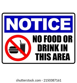 notice no food or drink in this area sign vector illustration,isolated on white background,top view