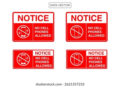Notice No phone, Do not use mobile phone, no cell phone allowed, cell not allowed, call not allowed. vector template