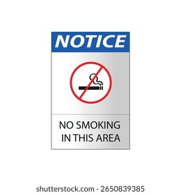 Notice No Smoking Sign Blue Safety Label with No Smoking Icon Vertical Wall Poster