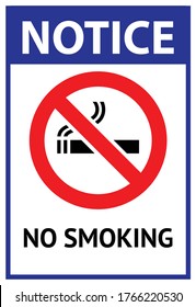 Notice for no smoking sign using public spaces and hospitals and common areas 