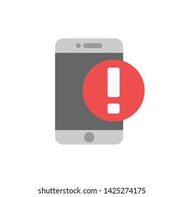 notice on the smartphone screen vector icon. Alert, warning, virus, eror