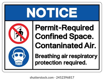 Notice Permit Required Confined Space Contaninated Air Symbol Sign ,Vector Illustration, Isolate On White Background Label. EPS10