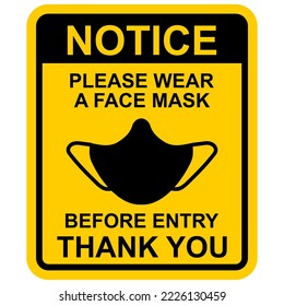 Notice, Please Wear A Face Mask, Before Entry, Thank You