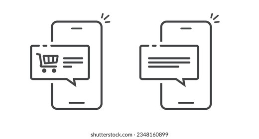 Nota mensaje de inserción nuevo en el teléfono celular icono móvil gráfico vector, teléfono celular sms línea contorno de línea de notificación arte simple pictograma, orden de compra emergente en el conjunto de imágenes clipart de alerta de smartphone 