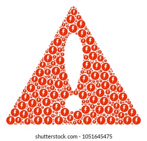 Notice Sign composition composed of electricity design elements. Vector electricity items are organized into mosaic caution triangle sign pattern.