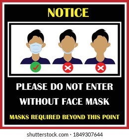 Notice sign for protection Coronavirus. Wear mask sign. Wear face covering sign. The mandatory sign for wearing mask.