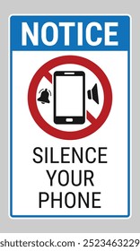 Aviso: Silencie seu telefone. Sinal de vetor para bibliotecas, teatros ou certos ambientes de trabalho