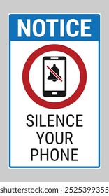 Aviso: Silencie seu telefone. Sinal de vetor para bibliotecas, teatros ou certos ambientes de trabalho