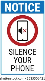 Avise: Silencie seu telefone. Sinal de vetor para bibliotecas, teatros ou certos ambientes de trabalho