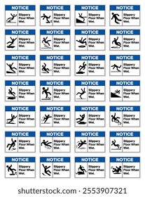 Notice Slippery Floor When Wet Set Symbol Sign,Vector Illustration, Isolate On White Background Label.EPS10
