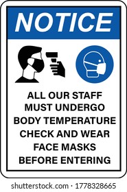 Notice Staff Must Undergo Temperature Check Sign