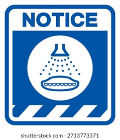 Hinweis Start Wasserspray in Startsequenz Symbol-Zeichen, Vektorgrafik, einzeln auf weißem Hintergrund Label.EPS10