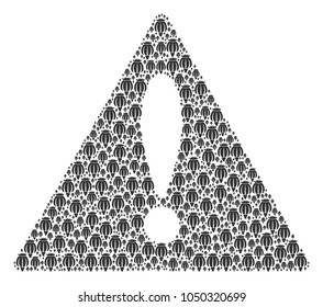 Notice Symbol pattern done of opium poppy pictograms. Vector opium poppy icons are organized into mosaic problem triangle sign pattern.