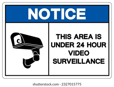 Tenga En Cuenta Que Este Área Es Menor De 24 Horas Símbolo De Vigilancia De Vídeo, Ilustración Vectora, Aislado En Etiqueta De Fondo Blanco. EPS10