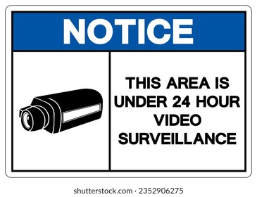 Tenga En Cuenta Que Este Área Es Menor De 24 Horas Símbolo De Vigilancia De Vídeo, Ilustración Vectora, Aislado En Etiqueta De Fondo Blanco. EPS10