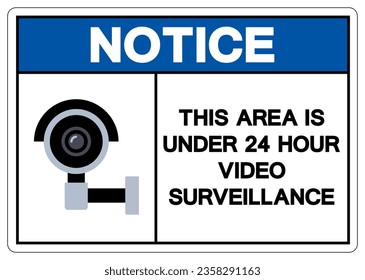 Tenga En Cuenta Que Este Área Es Menor De 24 Horas Símbolo De Vigilancia De Vídeo, Ilustración Vectora, Aislado En Etiqueta De Fondo Blanco. EPS10