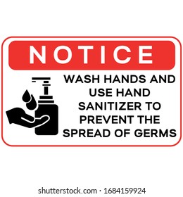 Notice wash your Hands  with symbol vector design  isolated on white background, symbol for your web site design, icon logo, app, UI. Banner or any purpose. can change color.