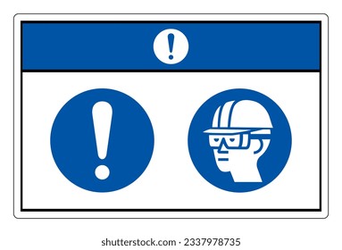 Notice Wear Hard Hat and Chemical Goggles Symbol Sign ,Vector Illustration, Isolate On White Background Label. EPS10