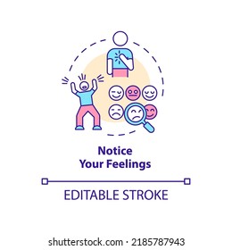 Notice your feelings concept icon. Physical symptoms. Emotional regulation skills abstract idea thin line illustration. Isolated outline drawing. Editable stroke. Arial, Myriad Pro-Bold fonts used