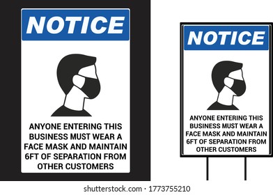 Notice for your safety keep 6 feet  distance between you and others Social Awareness COVID 19 - vector yard sign design template.Wear mask Maintain social distancing and protected Novel Corona Virus.
