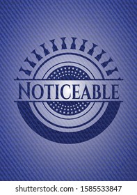 Noticeable emblem with jean background. Vector Illustration. Detailed.