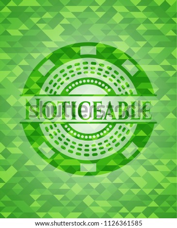 Noticeable green emblem. Mosaic background