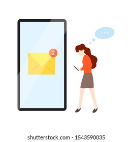 Notificaion concept illustration. Sound message in the mobile phone. Sms or email unread. Flat isolated vector illustration